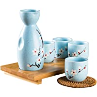 Osuter 5PCS Juego de Sake Japones Set Tradicional Elegante Botella Sake Tazas de Cerámica para Uso Doméstico y Comercial